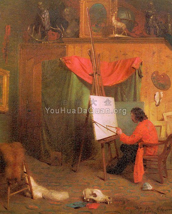 工作室中的自画像 - 威廉·霍尔布鲁克·比尔